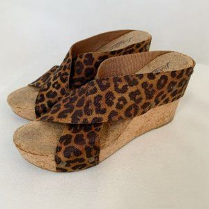 Lucky Brand Miller 2 Cork Wedge Sandals Brown Leopard Mob Wife Wedges